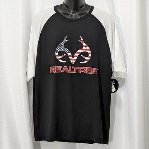 New RealTree Men's Black White Sleeve Americana Logo Baseball Tee Size XL .